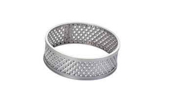 Sieve ring 0.08 mm trapezoidal perforation, made of stainless steel with reinforced edges
